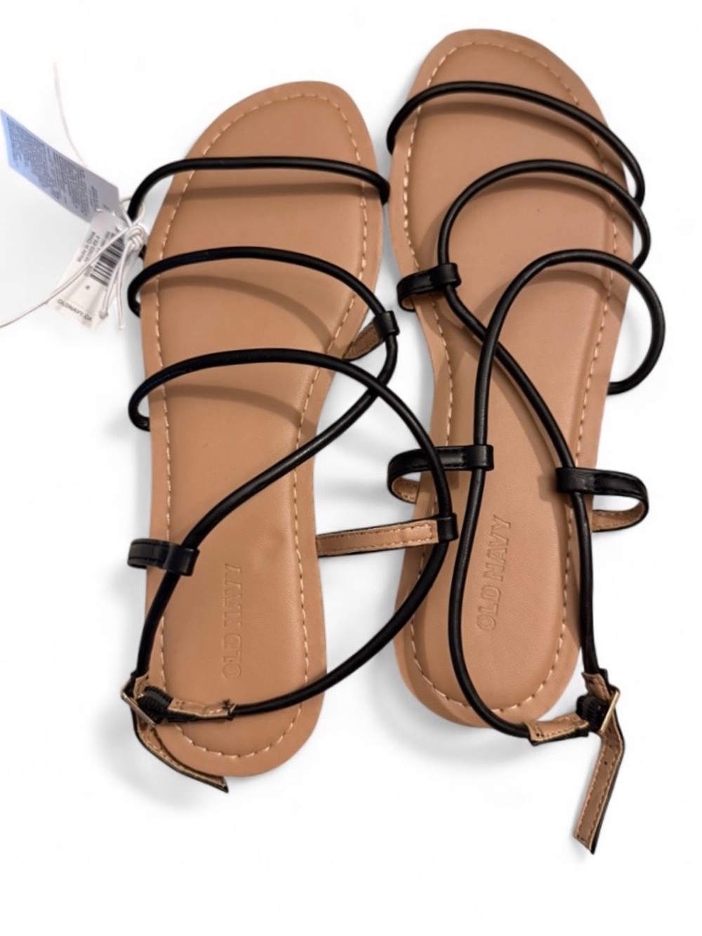Old Navy Black Faux Leather Asymmetric Strappy Sandals Size 8 - Picture 3 of 12